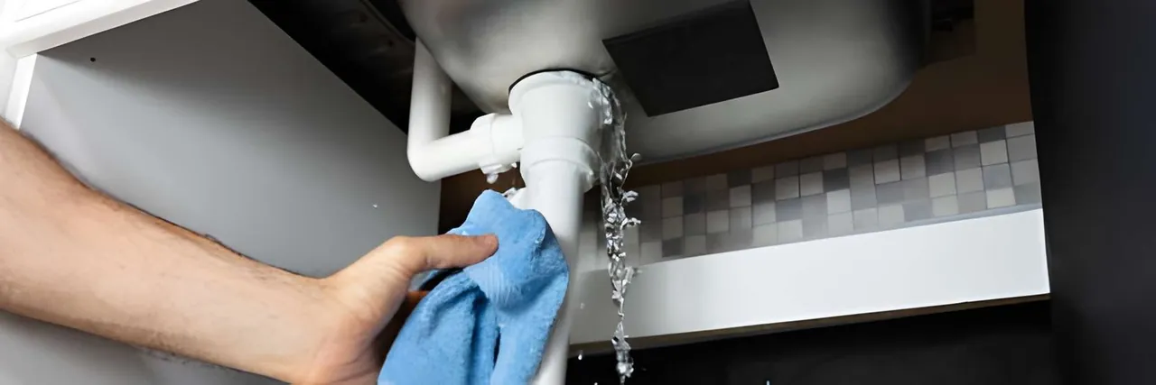Water leak from a pipe joint being inspected